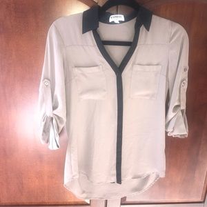 Express taupe and black blouse